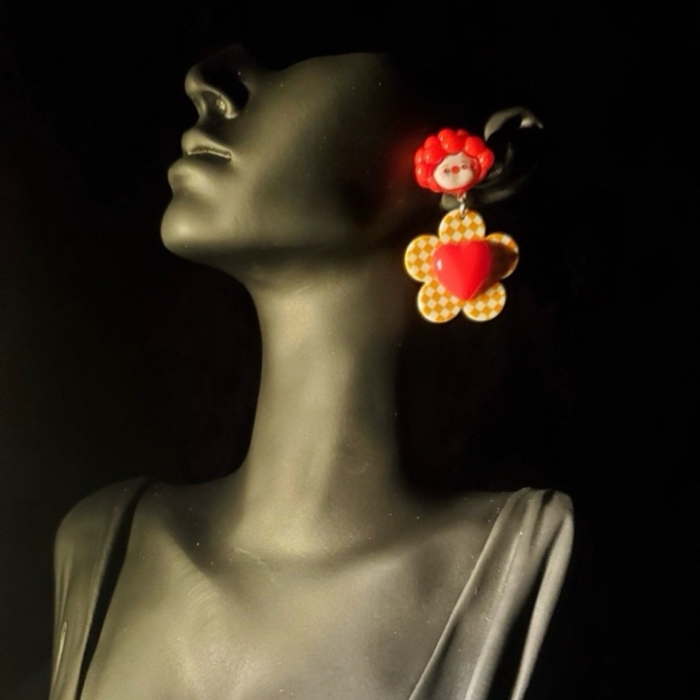 Red Heart & Floral Drop Earrings - Women Jewelry